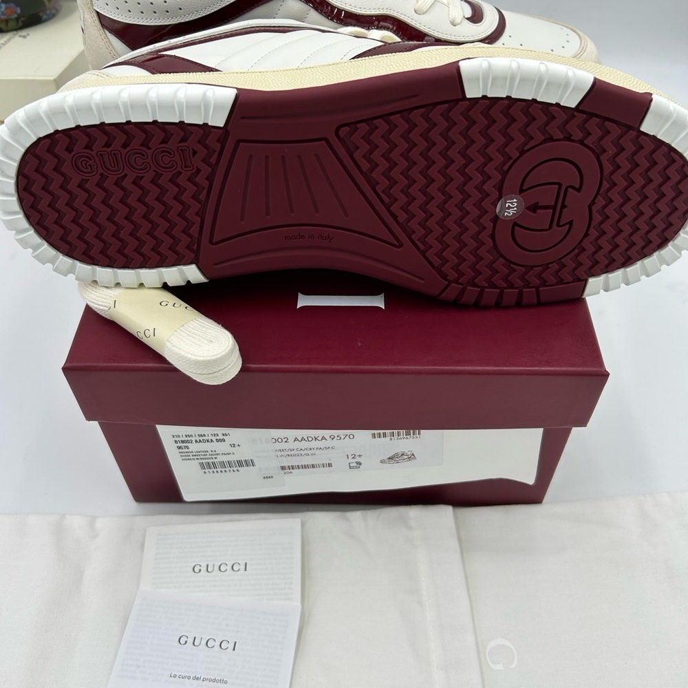 Men's Gucci re-Web sneakers in white leather with red accents size 12.5 Italy - Picture 6 of 13